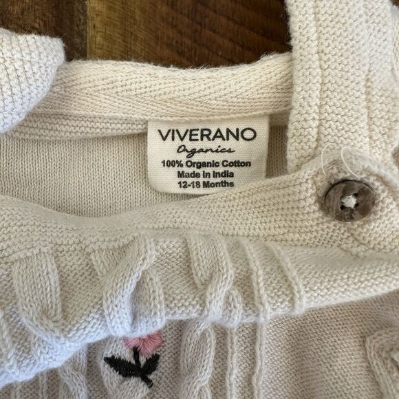 Viverano Organics Size 12-18 Month Mini Flowers Embroidered Cable Knit Overalls - Picture 3 of 8